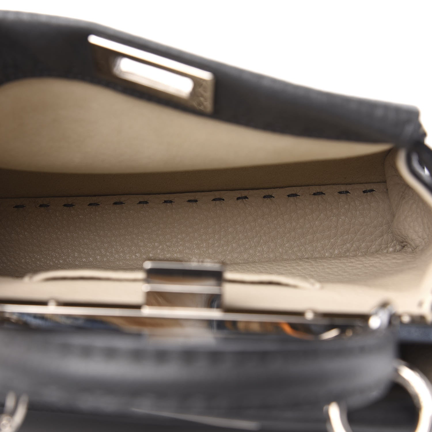 Fendi Cuoio Romano Selleria Bi-Color Mini Peekaboo Iconic Satchel Asfalto Latte 5 of 10