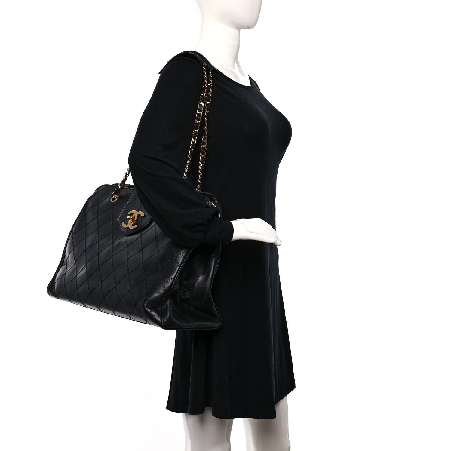 Chanel Calfskin Stitched XL Weekender Black 2 of 17