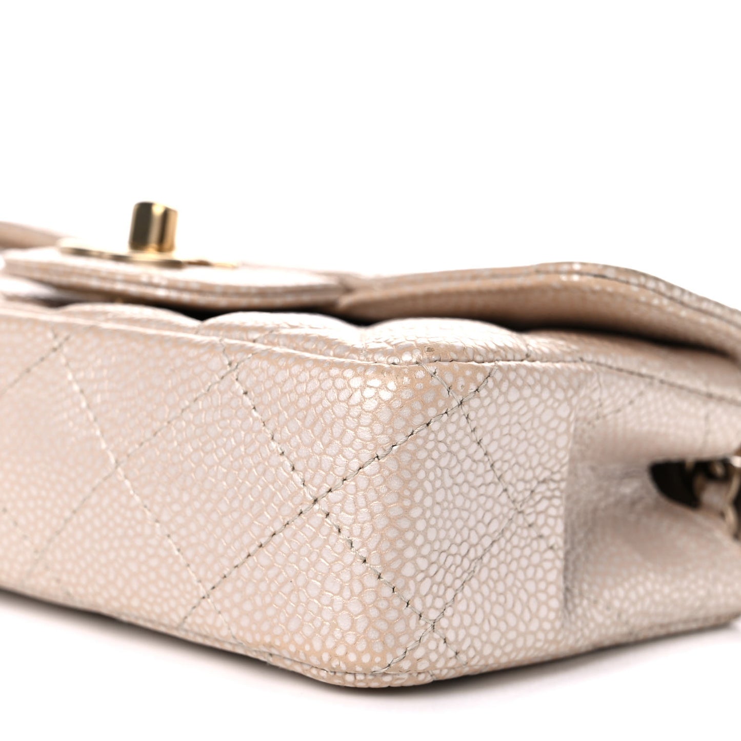 Iridescent Caviar Quilted Extra Mini Flap Beige