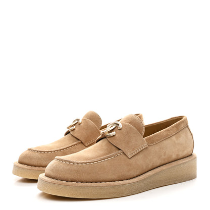 Chanel Suede Calfskin Pearl CC Moccasin Loafers 37 Dark Beige 4 of 10