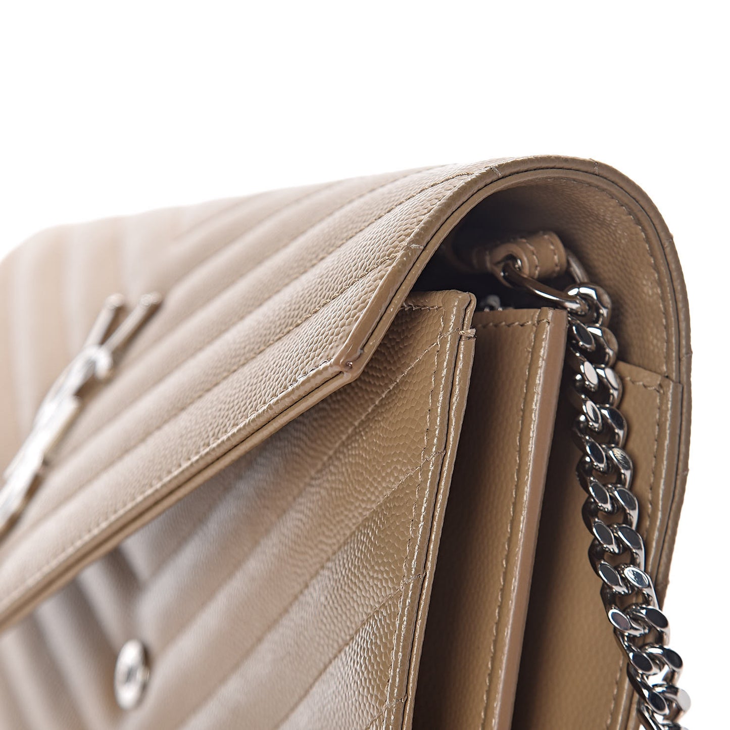 Grain De Poudre Matelasse Chevron Monogram Chain Wallet Deep Beige