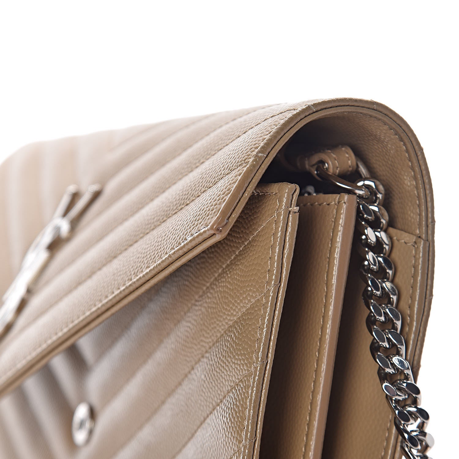Saint Laurent Grain De Poudre Matelasse Chevron Monogram Chain Wallet Deep Beige 14 of 15