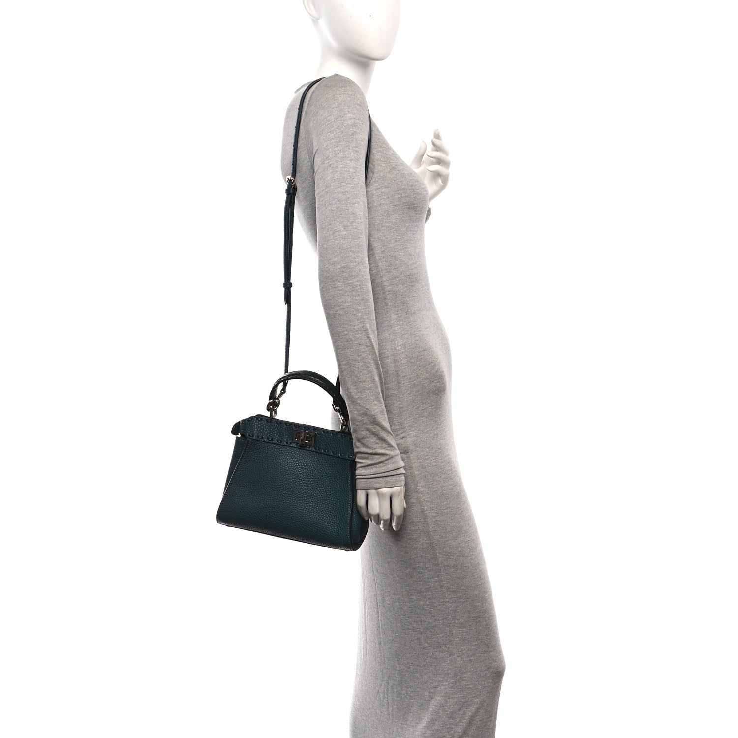 Fendi Cuoio Roma Sellerissima Nappa Sintetica Tape Stitch Snakeskin Mini Peekaboo Iconic Satchel Green 2 of 11