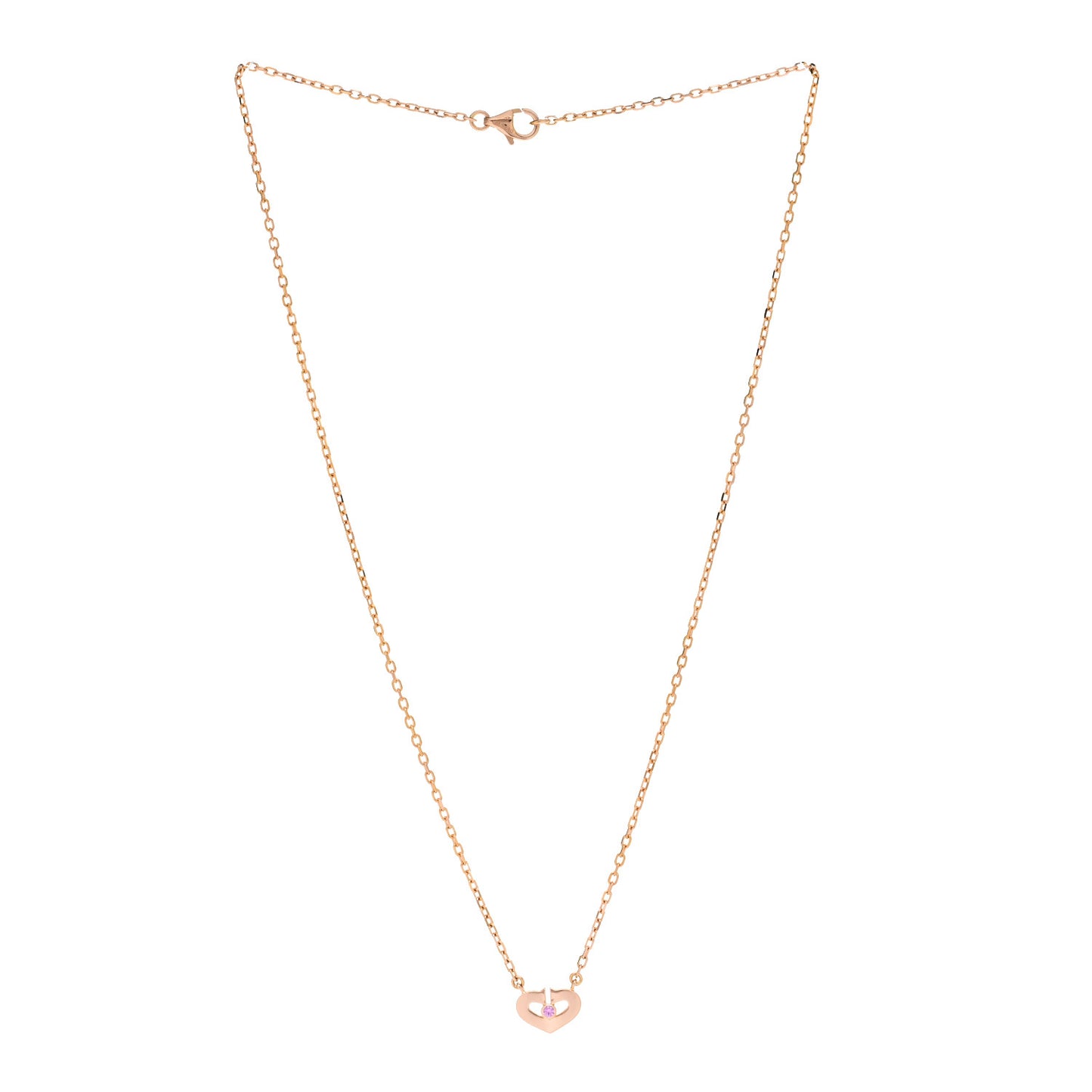 18K Pink Gold Pink Sapphire XS Hearts and Symbols Necklace