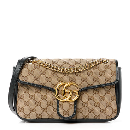 Gucci Monogram Matelasse Diagonal Small GG Marmont Shoulder Bag Beige Black 1 of 11