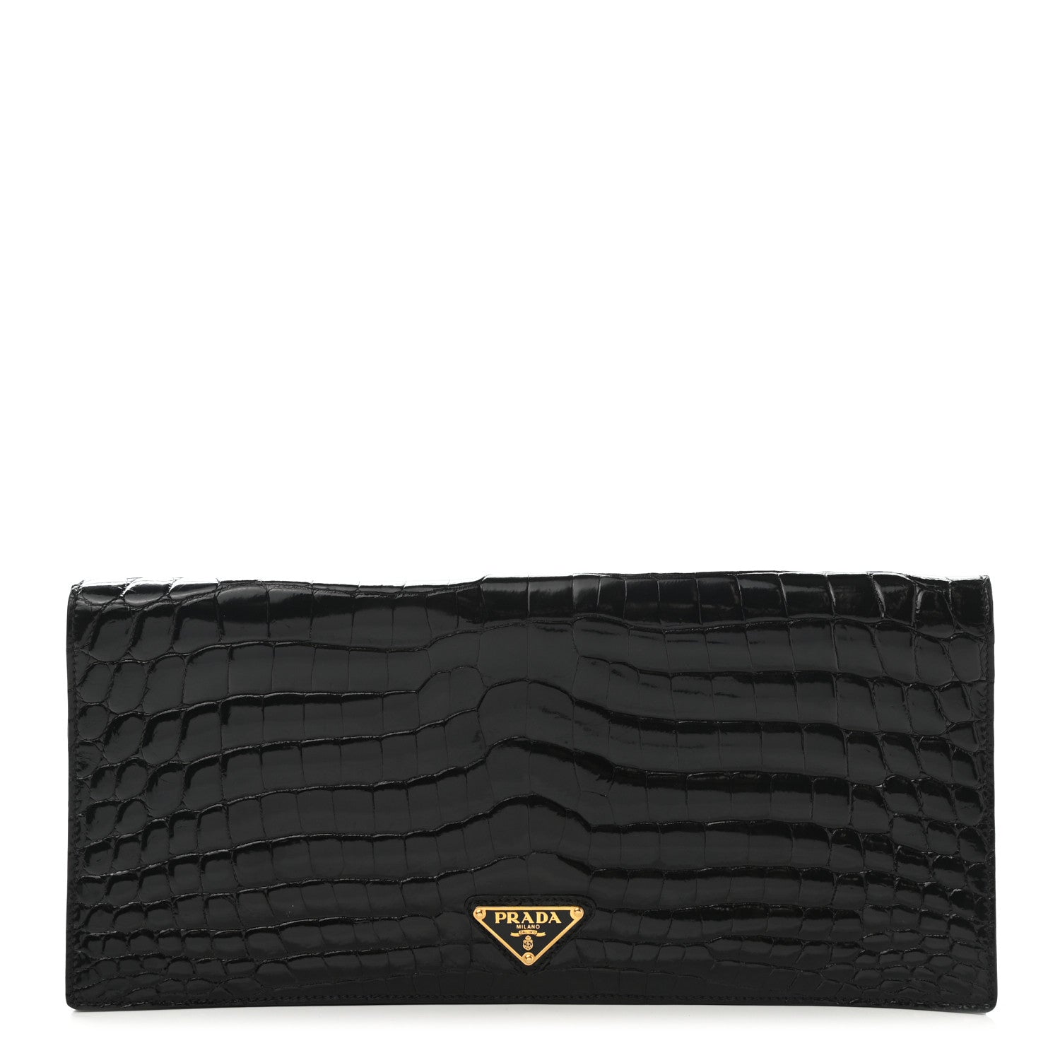 Prada Calfskin Crocodile Embossed Long Clutch Black 1 of 8