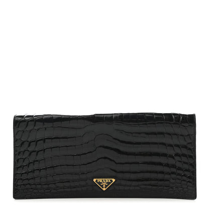 Prada Calfskin Crocodile Embossed Long Clutch Black 1 of 8
