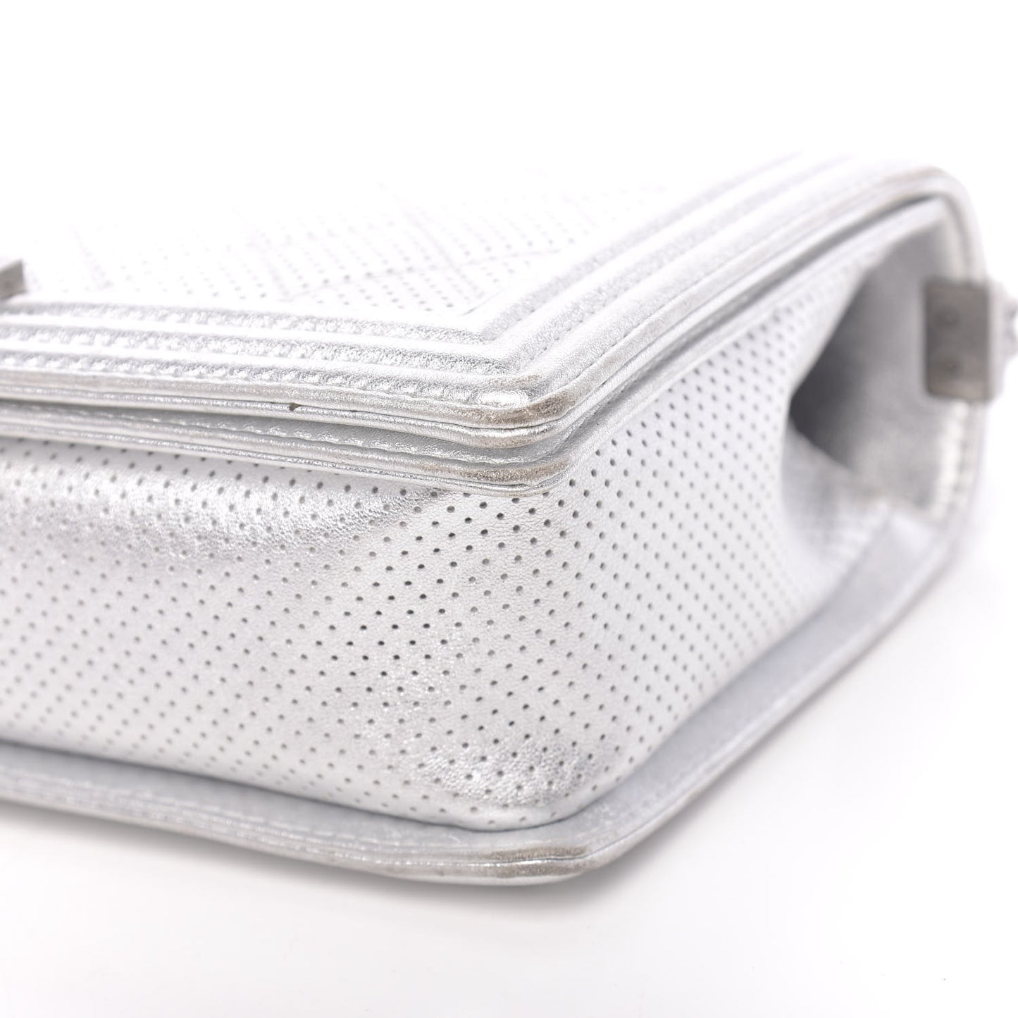 Metallic Lambskin Perforated New Medium Boy Flap Silver