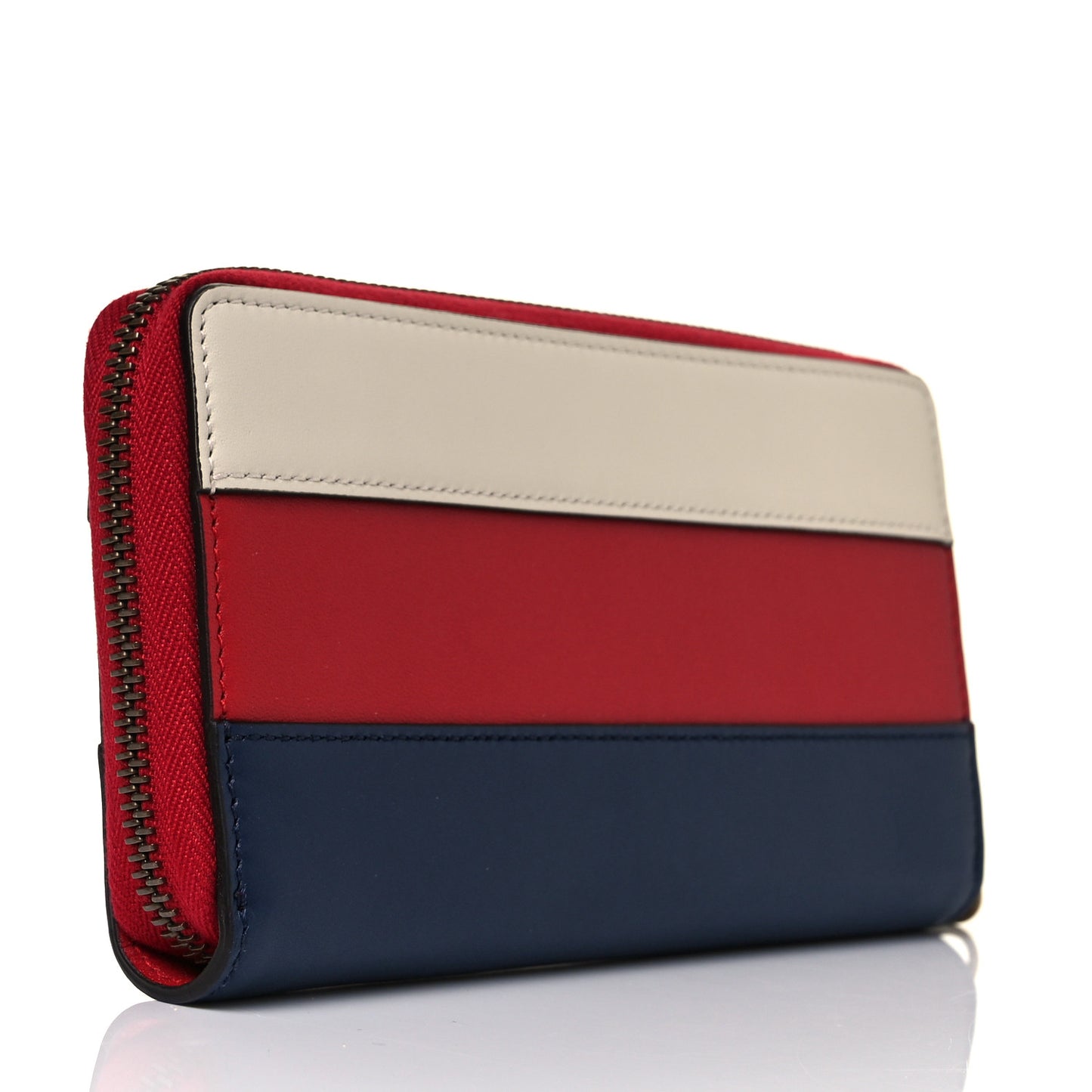 Calfskin Queen Margaret Zip Around Wallet Blue Agata Hibiscus Red Mystic White
