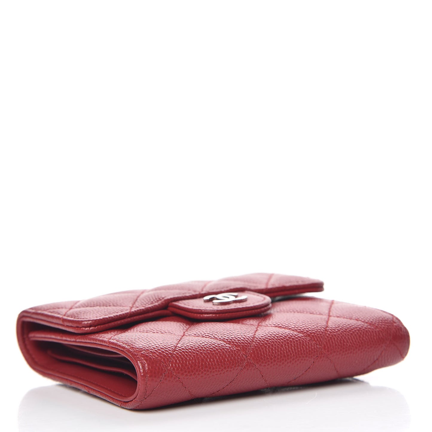 Caviar Quilted Compact Flap Wallet Dark Red