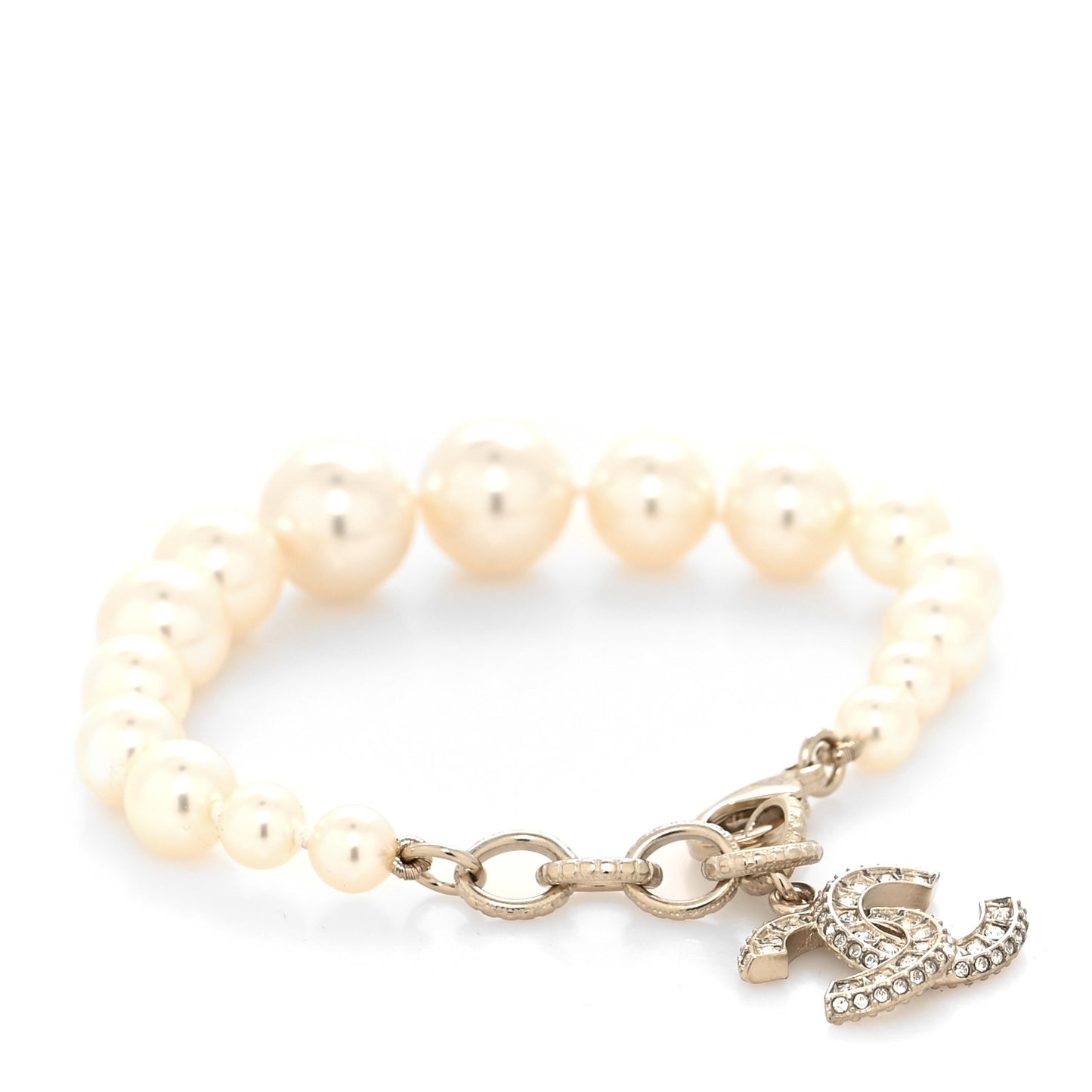 Graduated Pearl Crystal CC Bracelet Gold