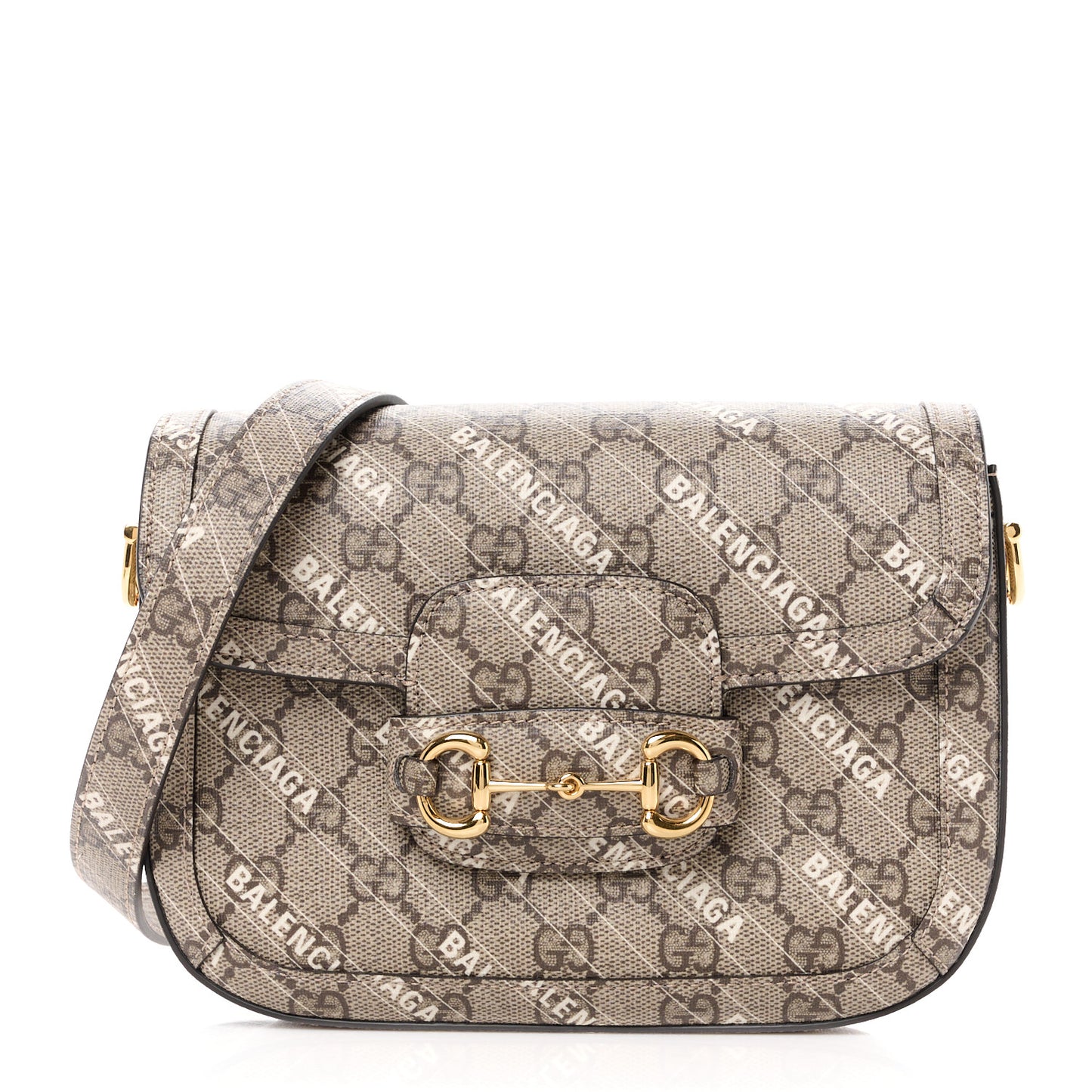 X BALENCIAGA GG Supreme Monogram Logo Print Horsebit 1955 Shoulder Bag Beige Ebony