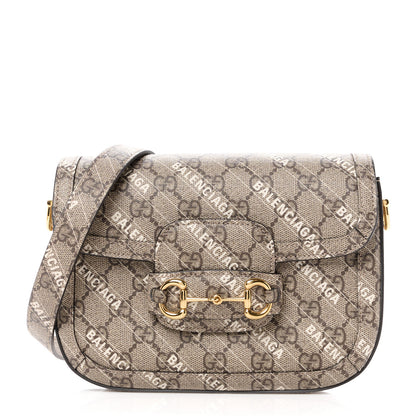 Gucci X BALENCIAGA GG Supreme Monogram Logo Print Horsebit 1955 Shoulder Bag Beige Ebony 1 of 11