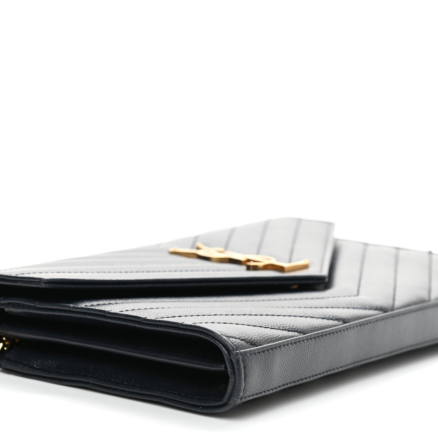 Grain De Poudre Matelasse Chevron Monogram Chain Wallet Navy