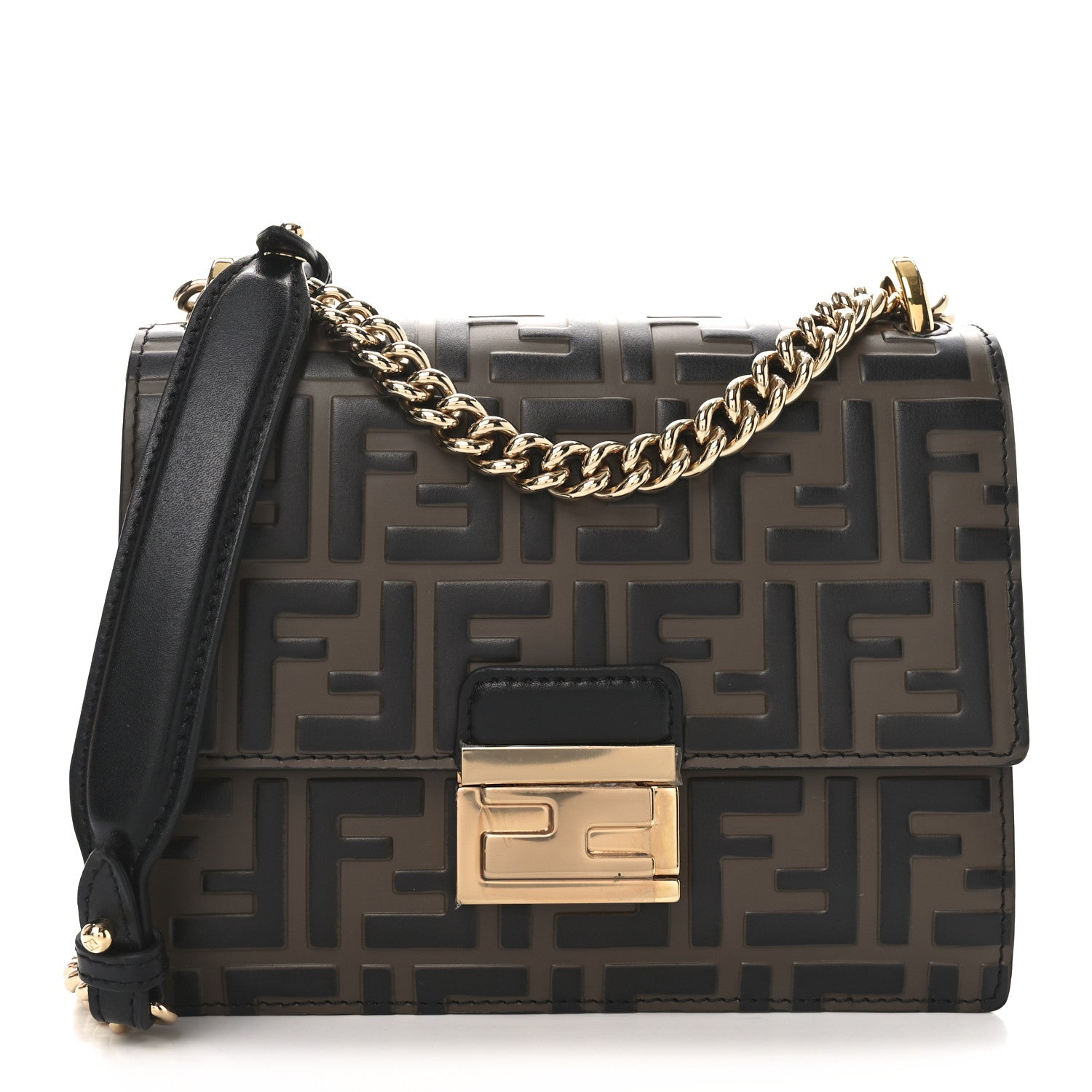 Fendi Vitello Liberty Bi-Color FF 1974 Embossed Small Kan U Shoulder Bag Maya Black 1 of 9
