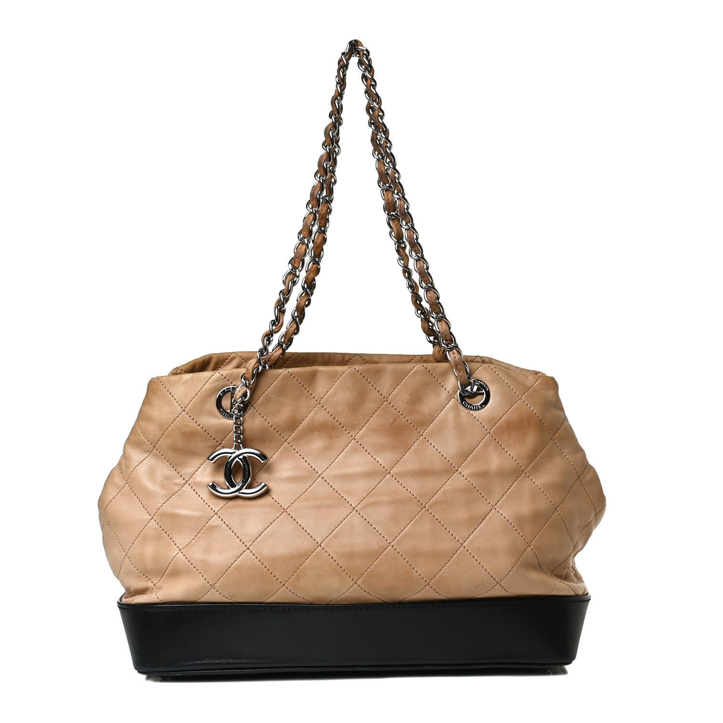 Calfskin Stitched VIP Medium Shopping Tote Beige Black