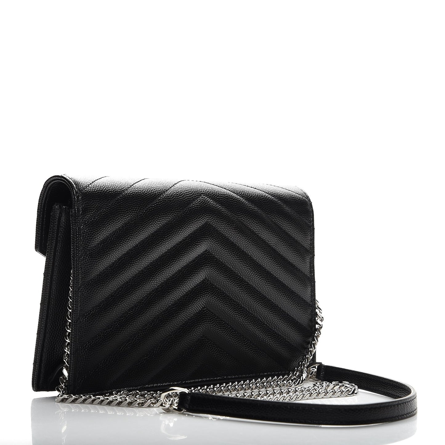 Grain De Poudre Matelasse Chevron Monogram Envelope Chain Wallet Black