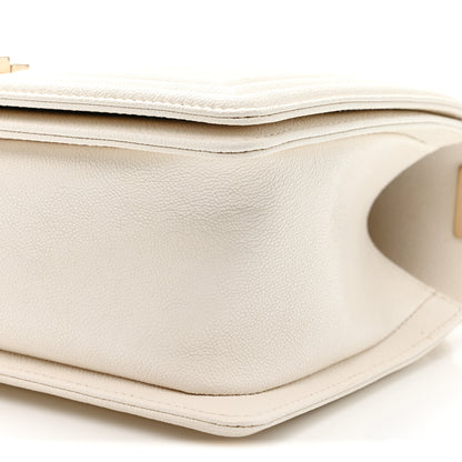 Chanel Caviar Chevron Quilted Medium Boy Flap White 10 of 11