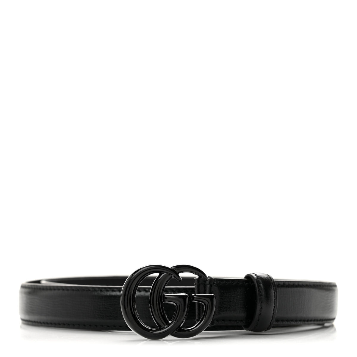 Gucci Azalea Calfskin Enamel Monochrome Double G 20mm Belt 80 32 Black 1 of 7