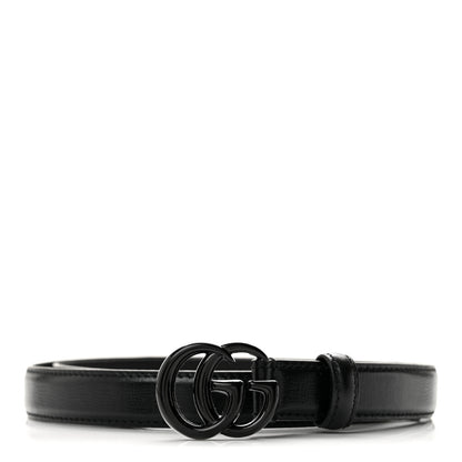Gucci Azalea Calfskin Enamel Monochrome Double G 20mm Belt 80 32 Black 1 of 7