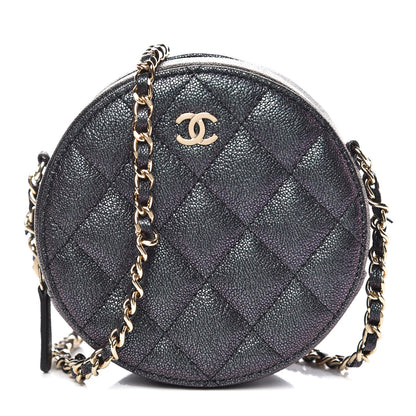 Chanel Iridescent Caviar Quilted Round Clutch With Chain Black 1 of 10