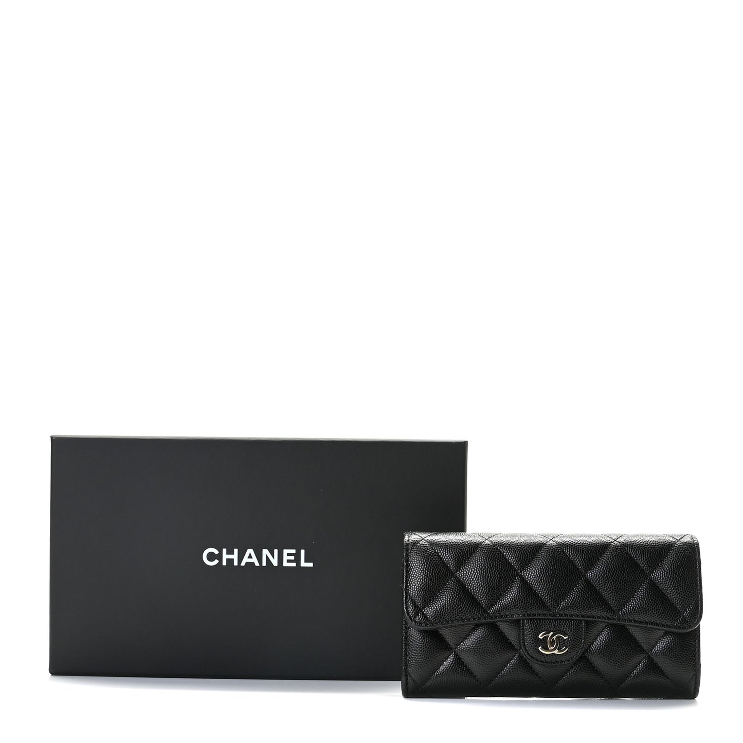 Caviar Quilted Medium Gusset Flap Wallet Black
