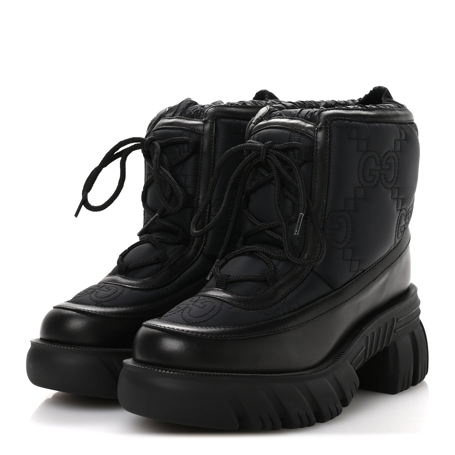 Gucci Nylon Calfskin GG Matelasse Lace Up Platform Ankle Boots 37 Black 4 of 8