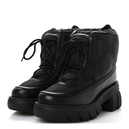 Gucci Nylon Calfskin GG Matelasse Lace Up Platform Ankle Boots 37 Black 4 of 8