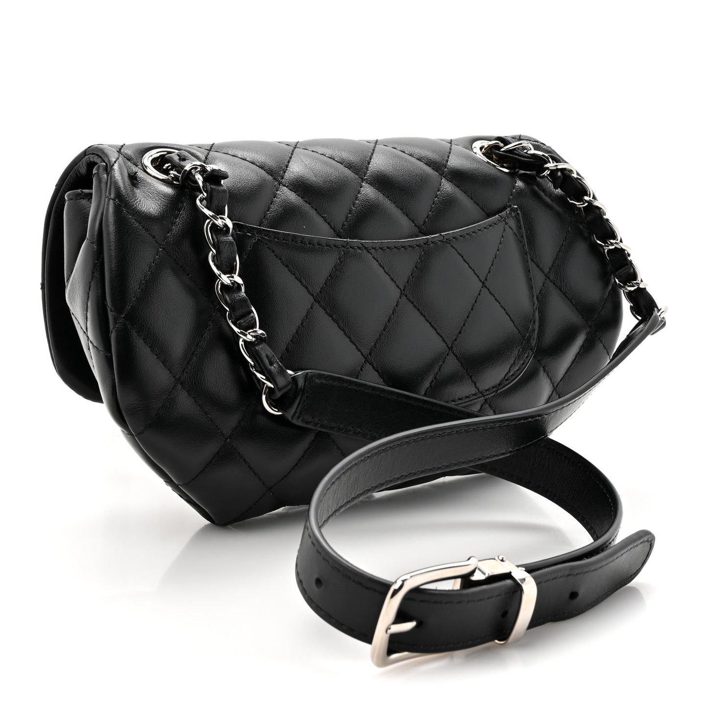 Calfskin Quilted CC Uniform Flap Belt Bag Black