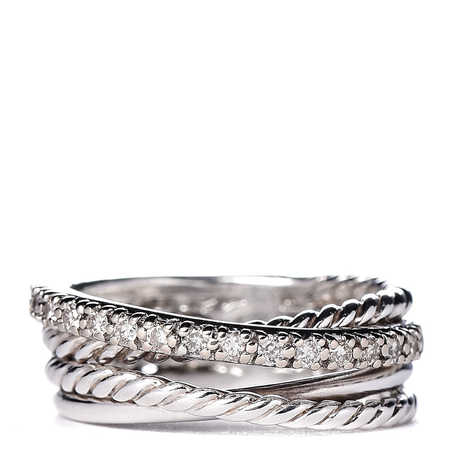 Sterling Silver 14K White Gold Diamond 7mm Crossover Ring 47 4.25