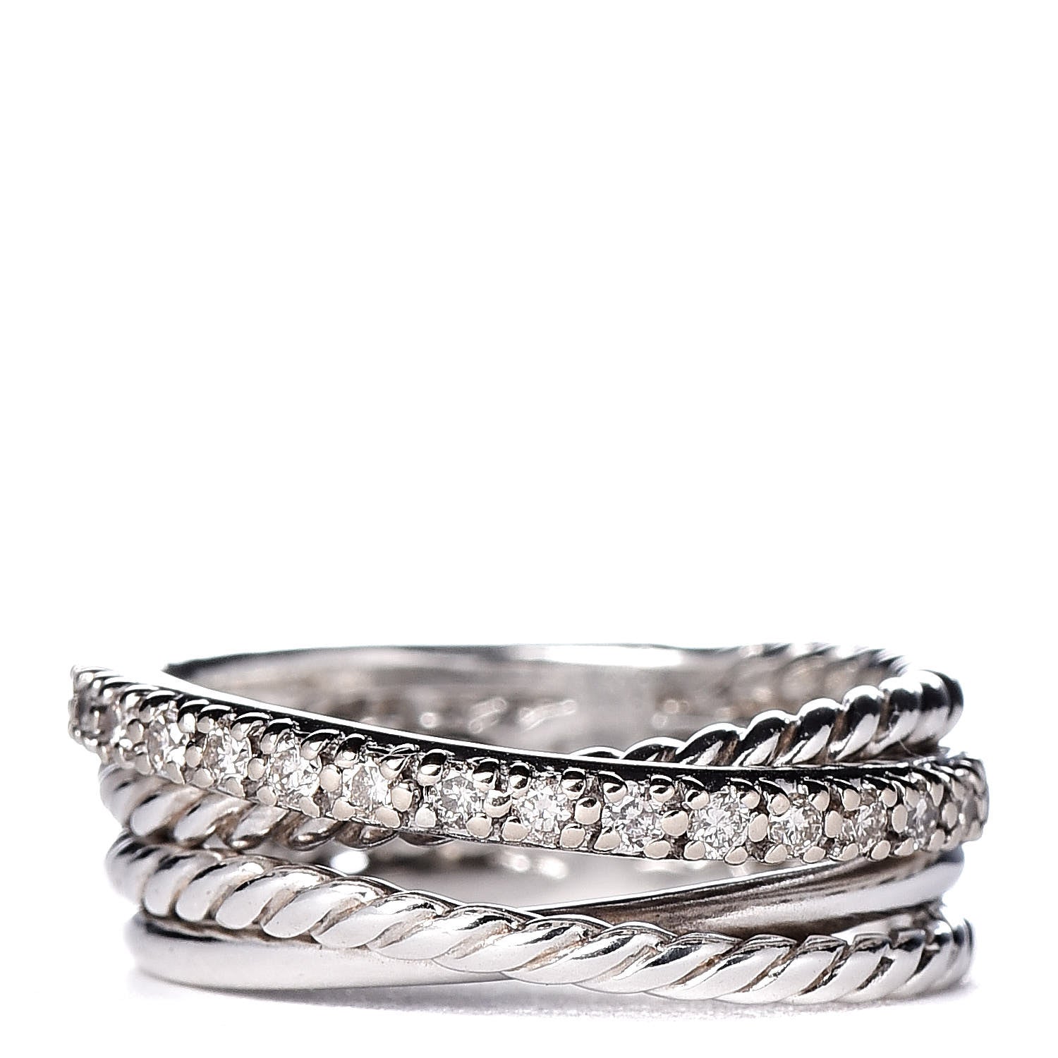 David Yurman Sterling Silver 14K White Gold Diamond 7mm Crossover Ring 47 4.25 1 of 5