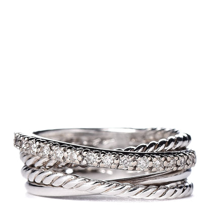 David Yurman Sterling Silver 14K White Gold Diamond 7mm Crossover Ring 47 4.25 1 of 5