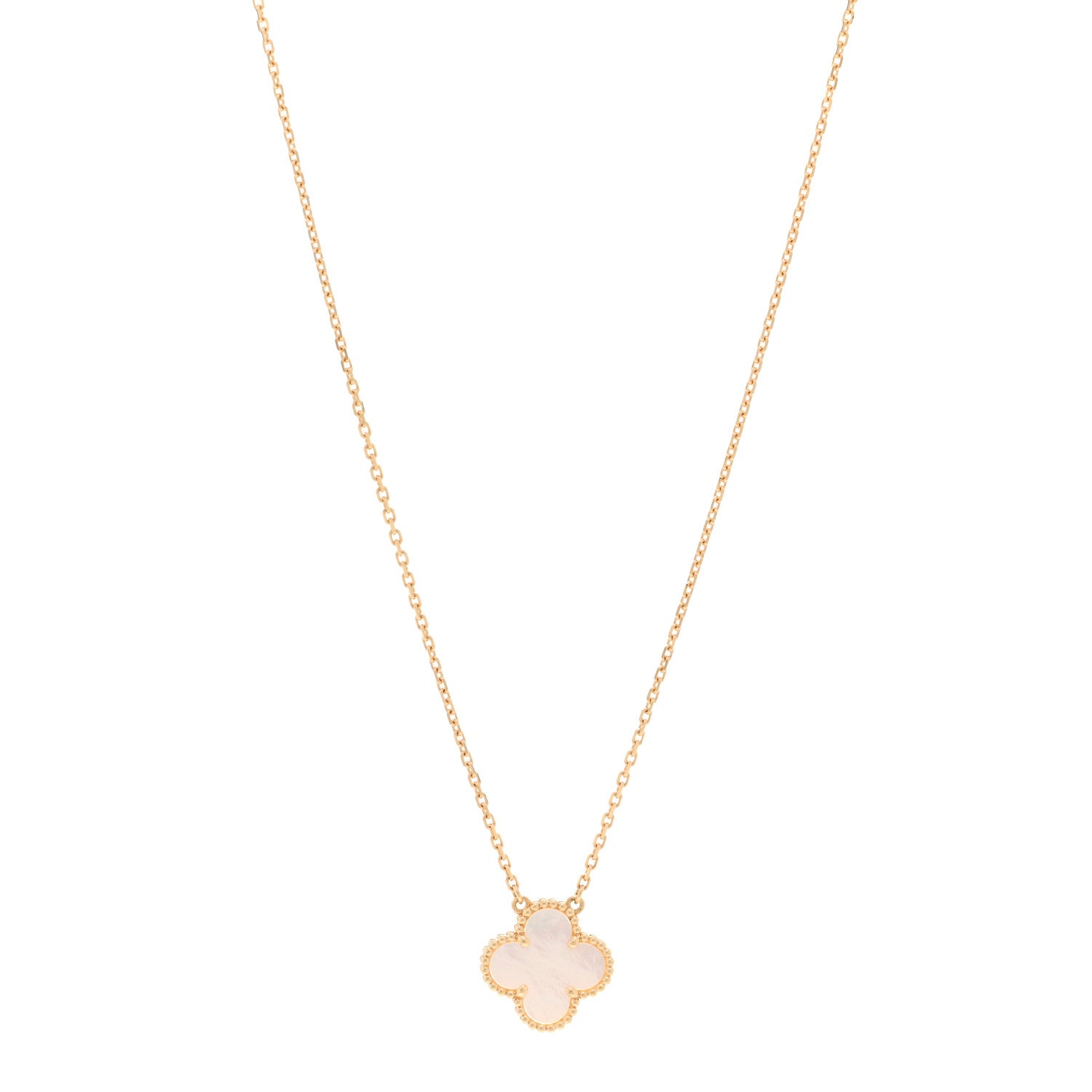 Van Cleef & Arpels 18K Yellow Gold Mother of Pearl Vintage Alhambra Pendant Necklace 1 of 6