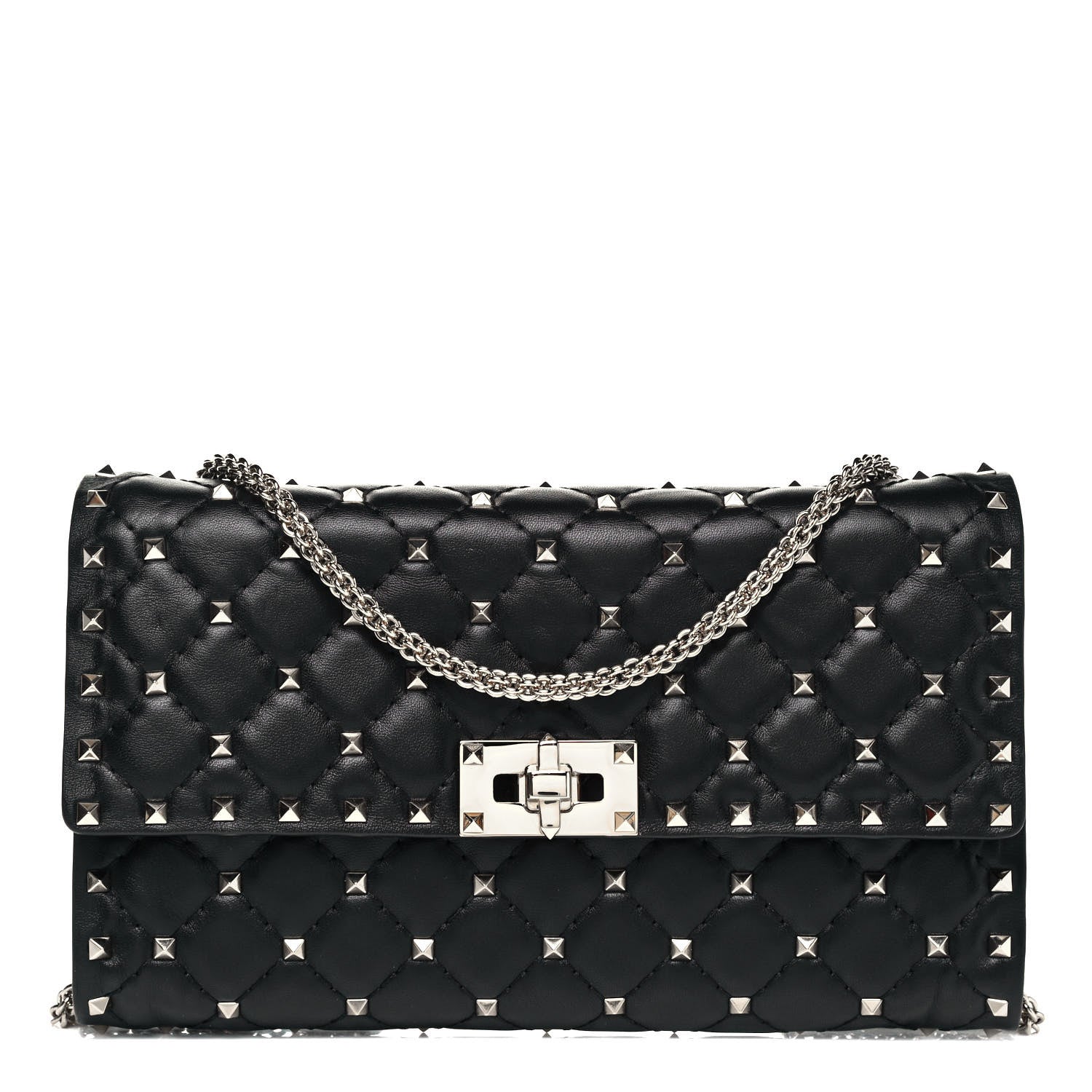 Valentino Garavani Lambskin Rockstud Spike Wallet on Chain Black 1 of 9