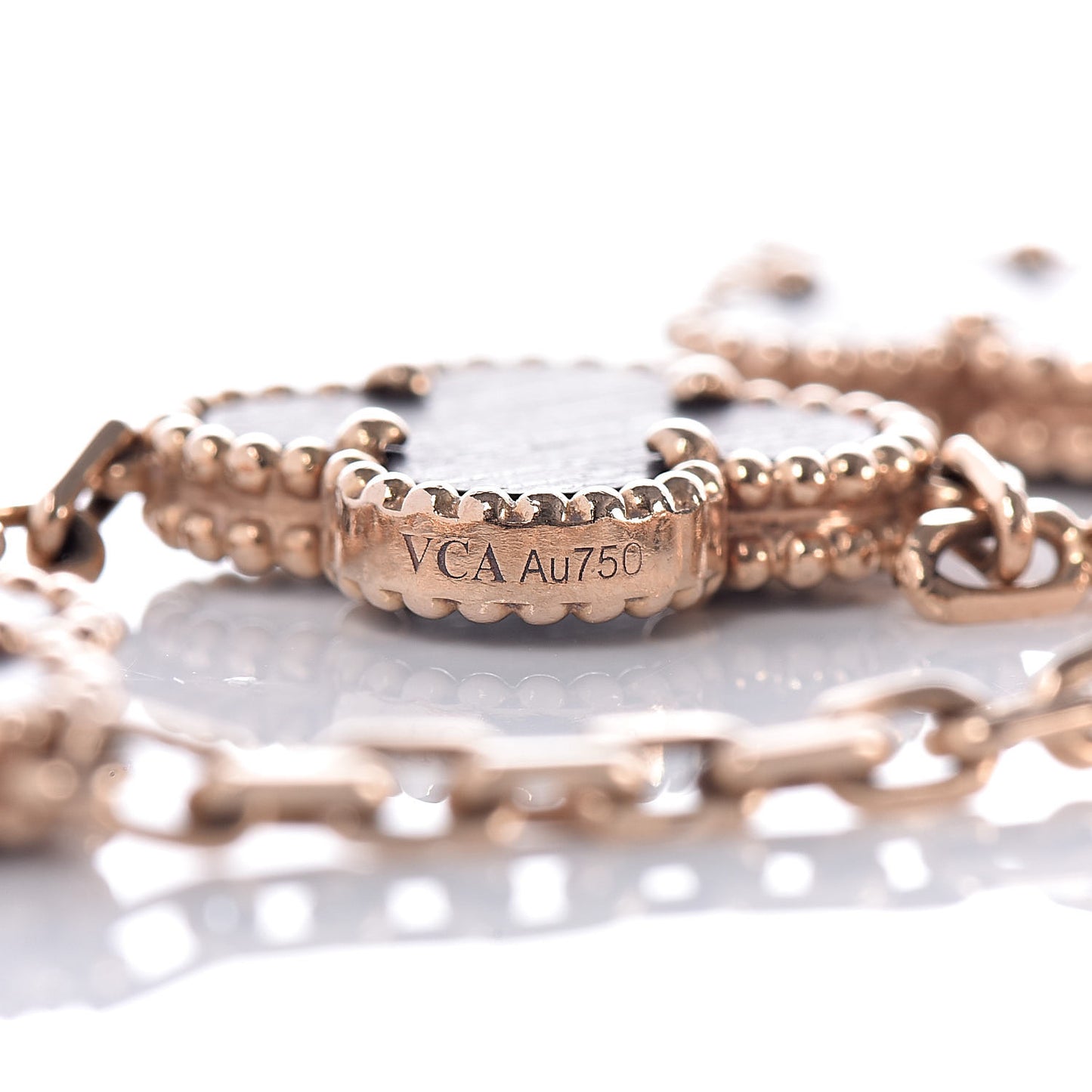 18K Rose Gold Letterwood 5 Motifs Vintage Alhambra Bracelet