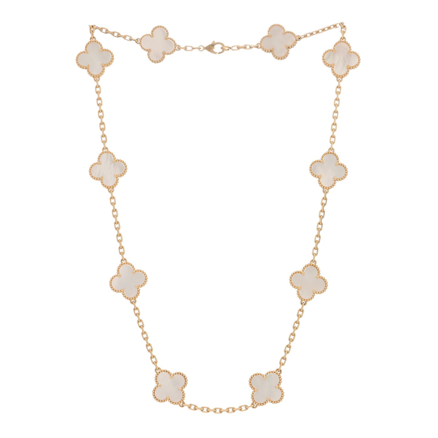 18K Yellow Gold Mother of Pearl 10 Motifs Vintage Alhambra Necklace