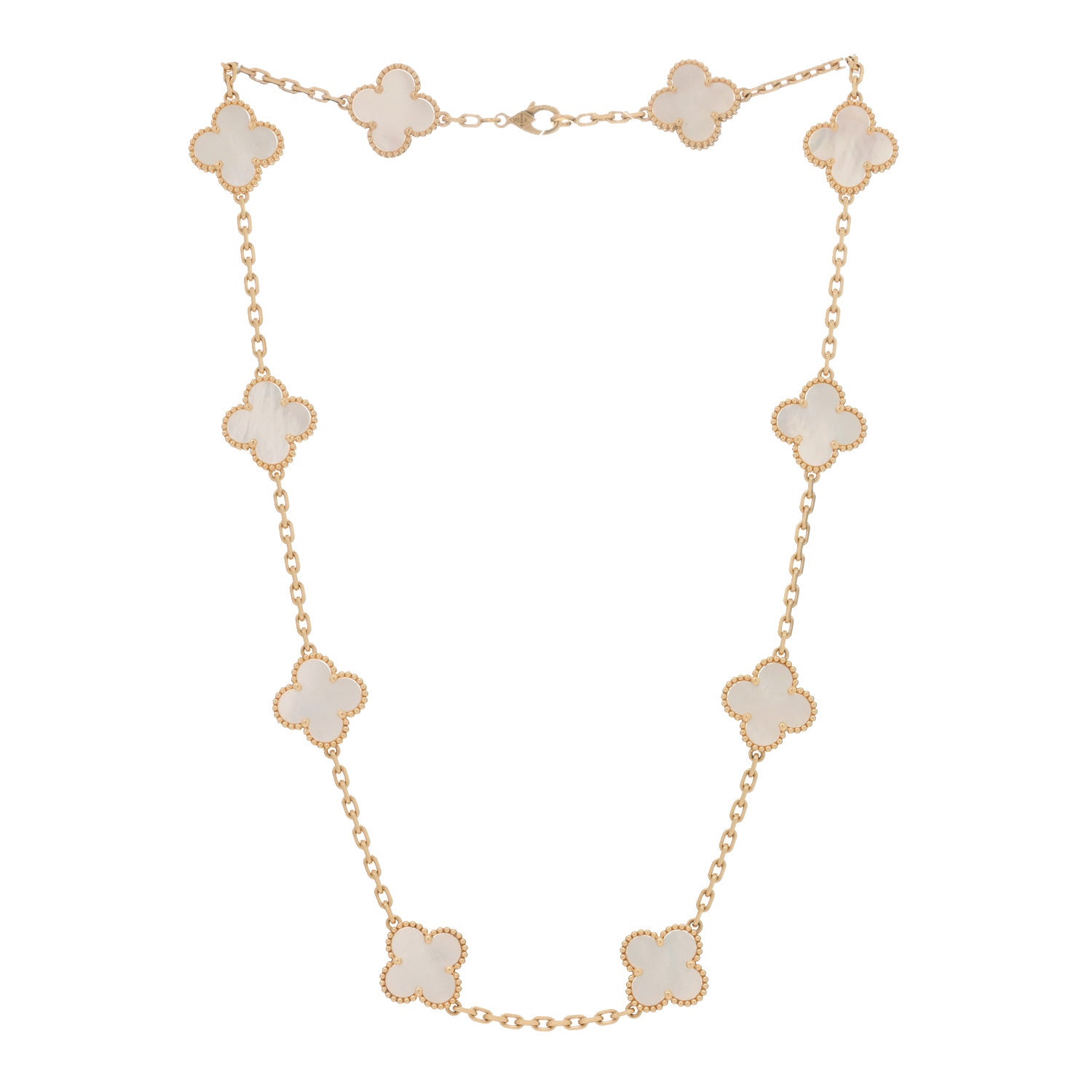 Van Cleef & Arpels 18K Yellow Gold Mother of Pearl 10 Motifs Vintage Alhambra Necklace 2 of 3