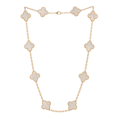 Van Cleef & Arpels 18K Yellow Gold Mother of Pearl 10 Motifs Vintage Alhambra Necklace 2 of 3