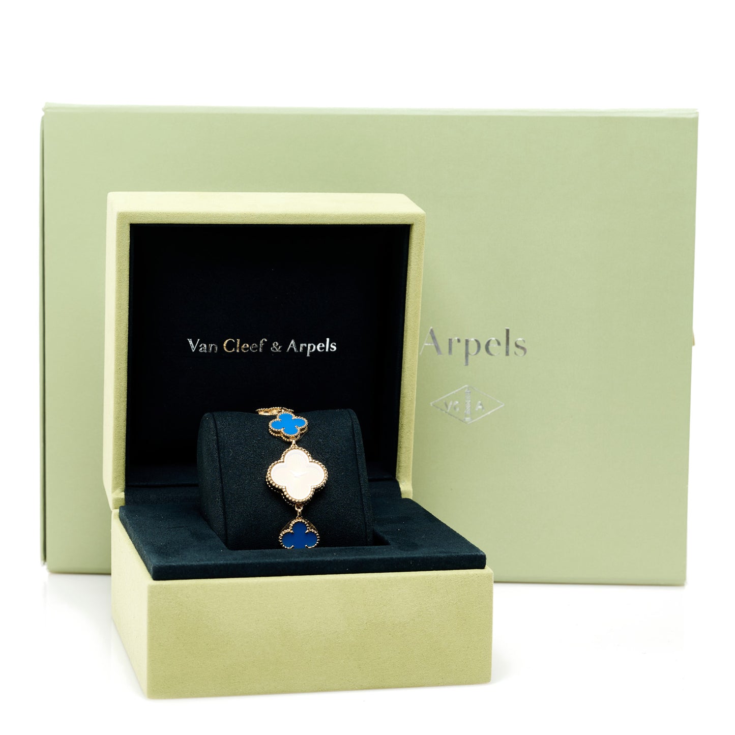 18K Yellow Gold Blue Agate 23mm Alhambra Quartz Watch