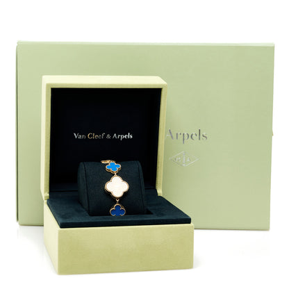Van Cleef & Arpels 18K Yellow Gold Blue Agate 23mm Alhambra Quartz Watch 5 of 5