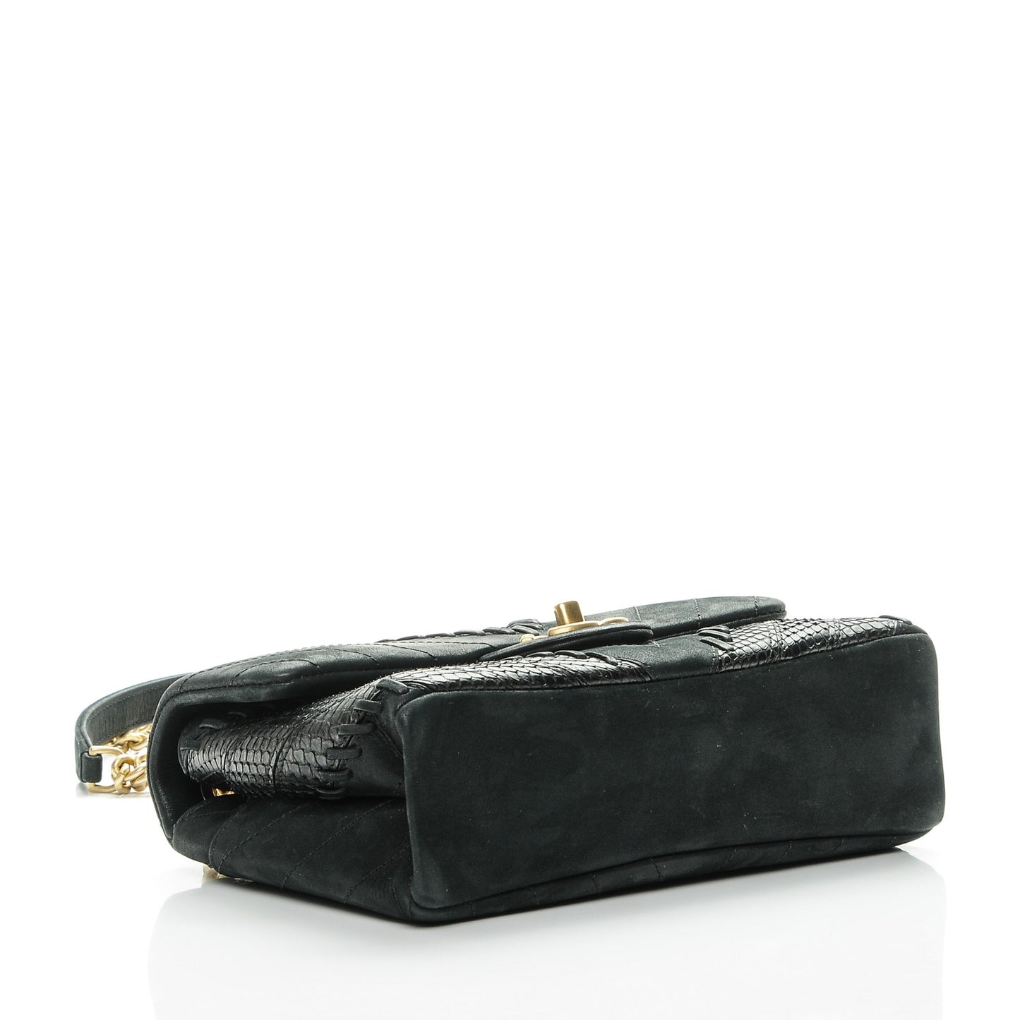 Iridescent Calfskin Python Patchwork Chevron Small Flap Black