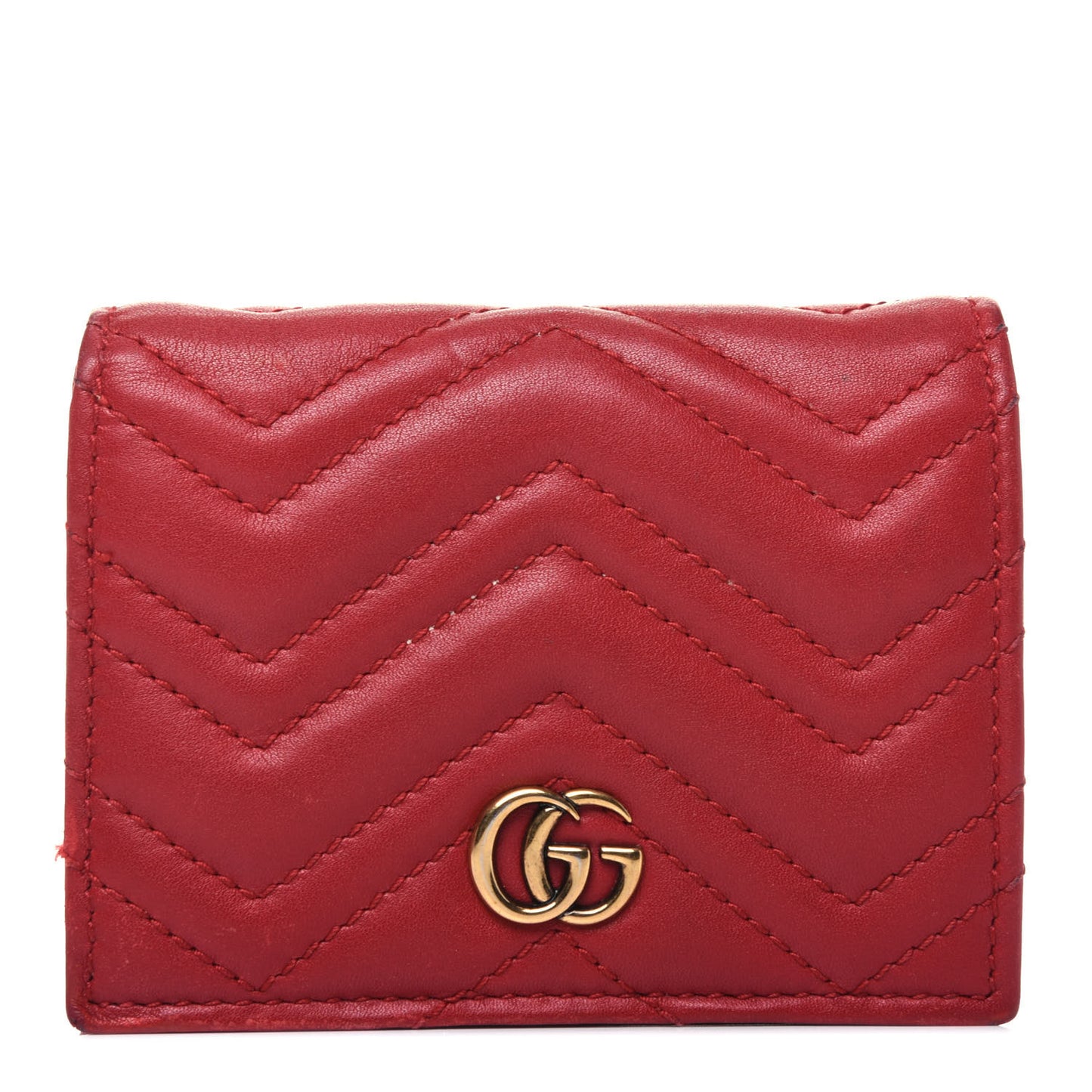 Calfskin Matelasse GG Marmont Card Case Wallet Hibiscus Red