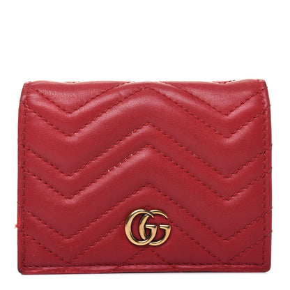 Gucci Calfskin Matelasse GG Marmont Card Case Wallet Hibiscus Red 1 of 19