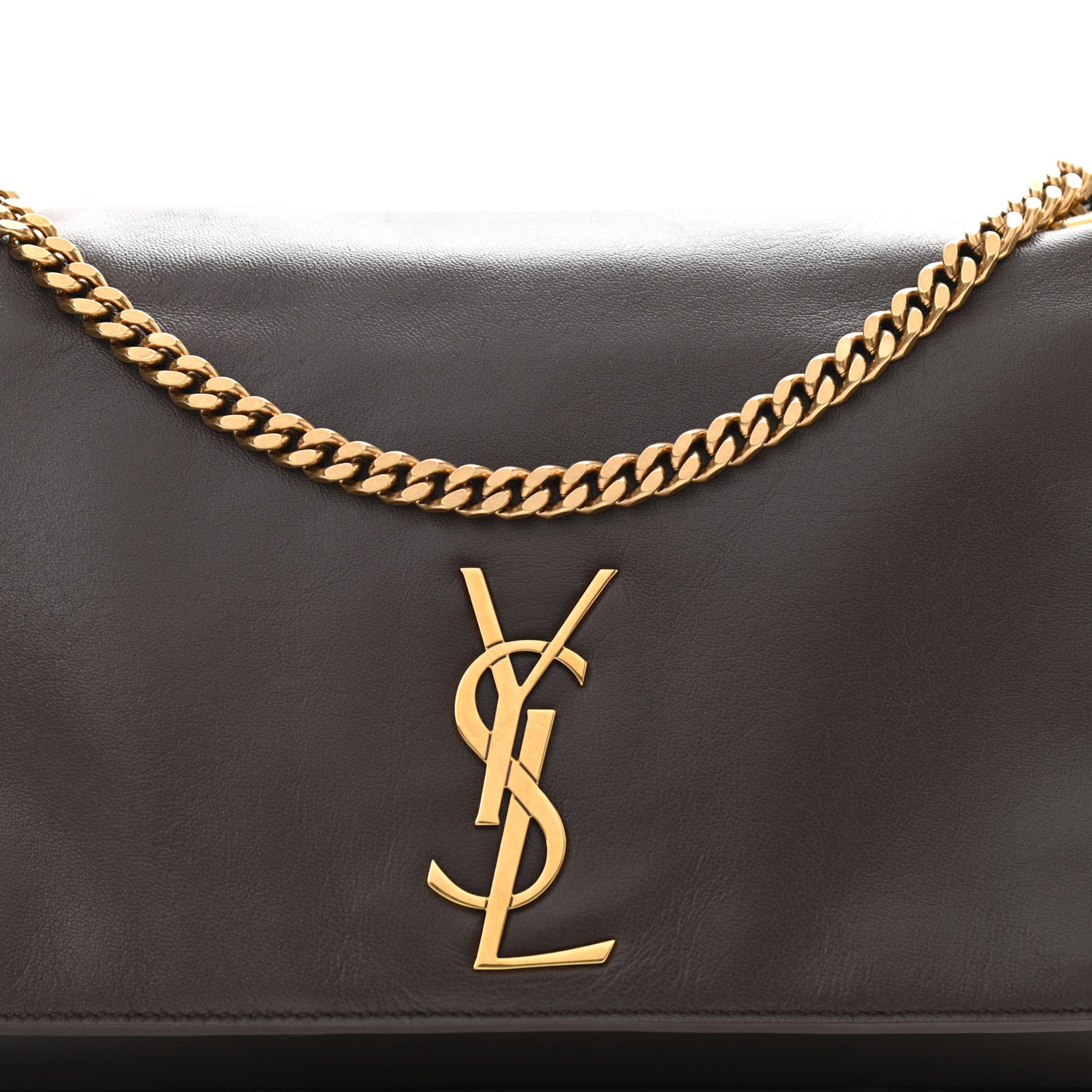 Saint Laurent Smooth Calfskin Suede Medium Reversible Monogram Kate Satchel Military Brown 7 of 9