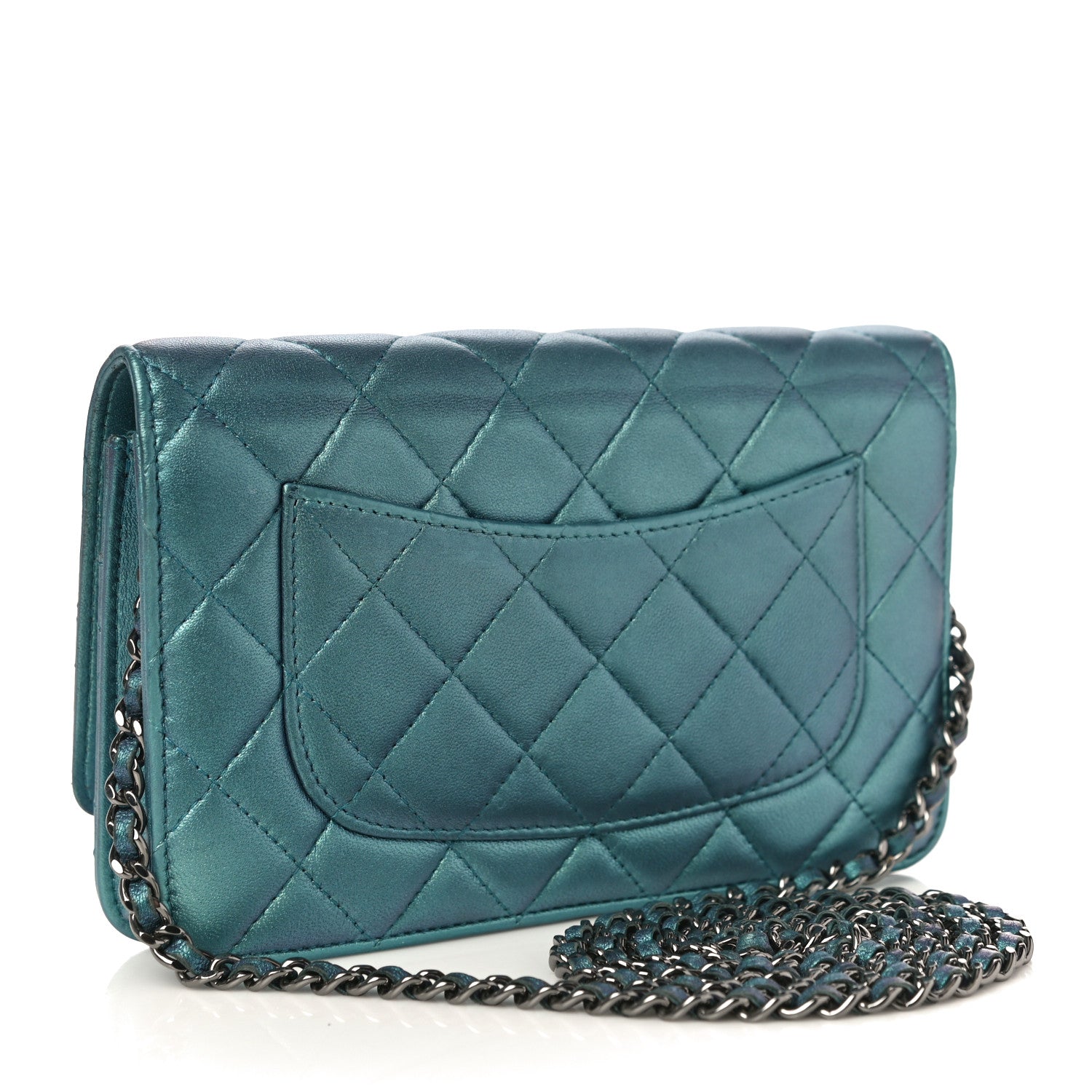 Chanel Iridescent Lambskin Quilted Wallet On Chain WOC Turquoise 3 of 14