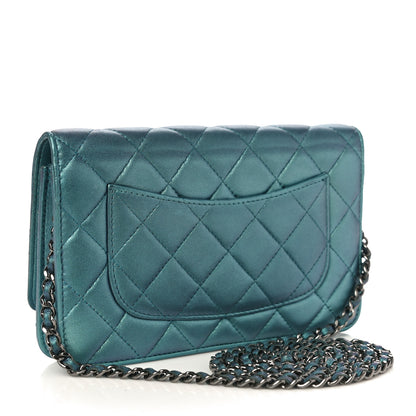 Chanel Iridescent Lambskin Quilted Wallet On Chain WOC Turquoise 3 of 14