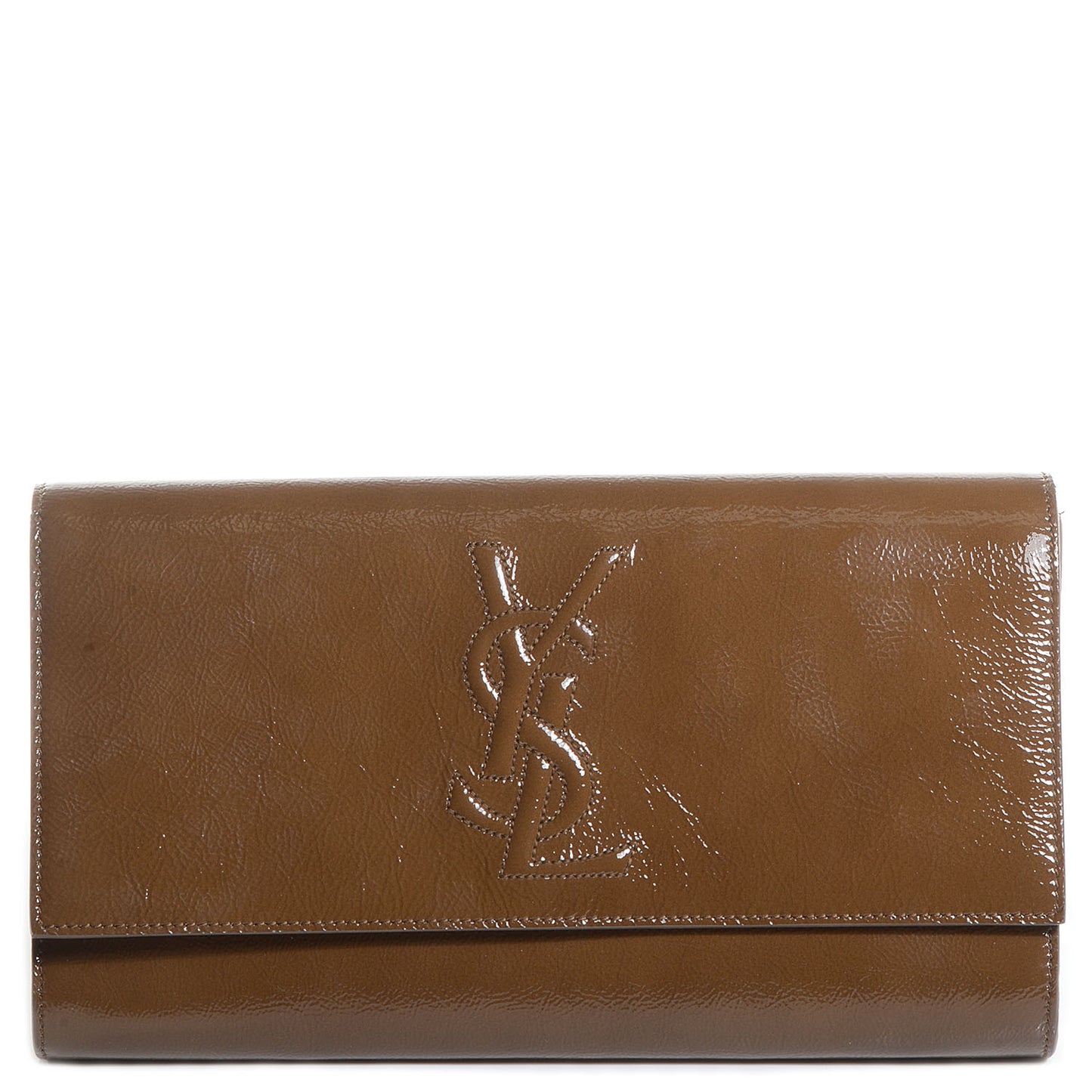 Textured Patent Large Belle De Jour Clutch Tobacco