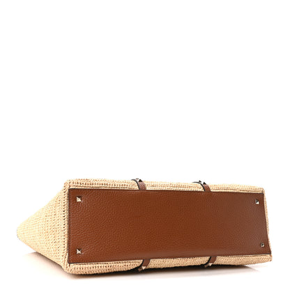 Valentino Garavani Raffia Calfskin Rockstud Shopping Tote Naturale Saddle Brown 5 of 10