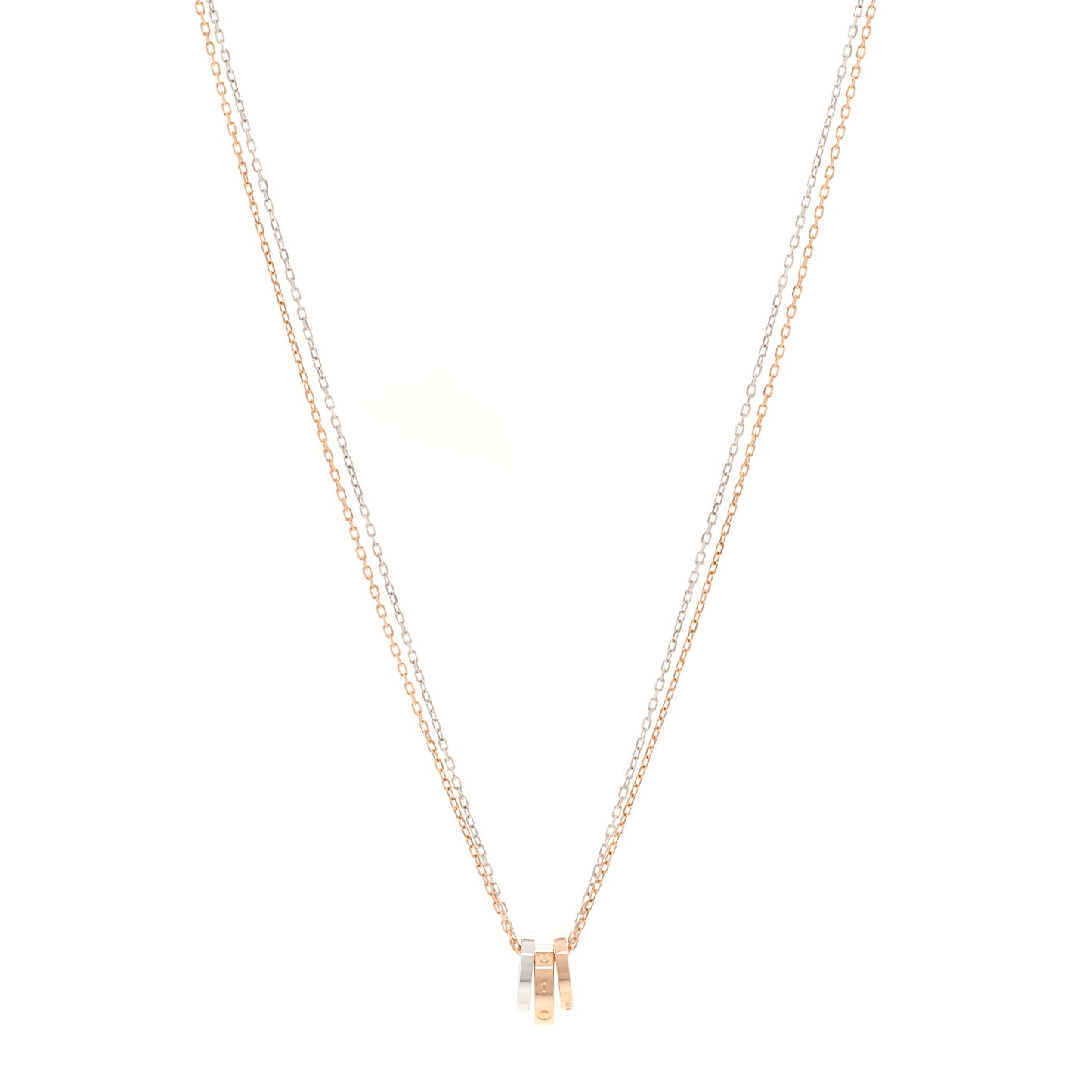 18K White Pink Gold Diamond Three Ring LOVE Necklace