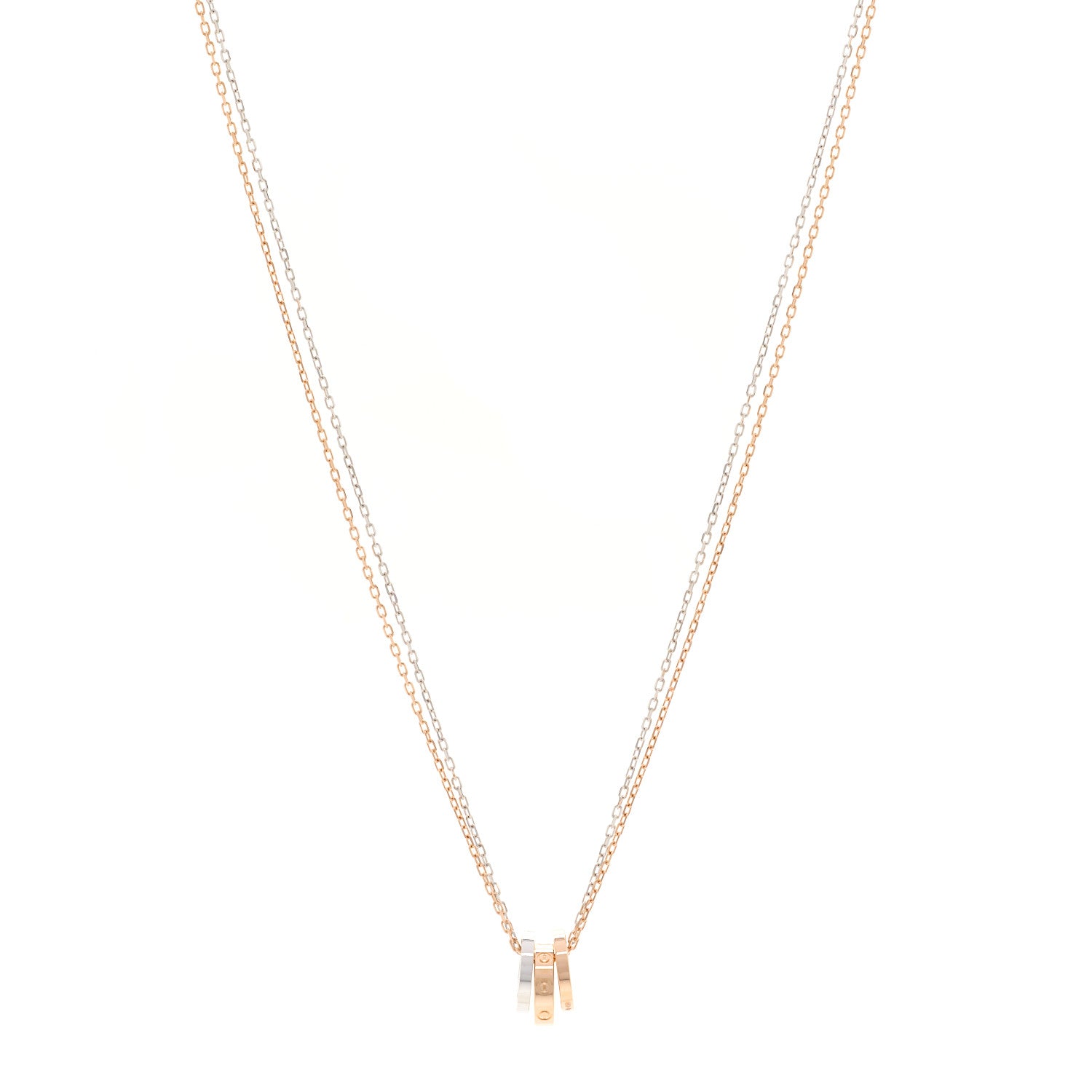 Cartier 18K White Pink Gold Diamond Three Ring LOVE Necklace 1 of 4